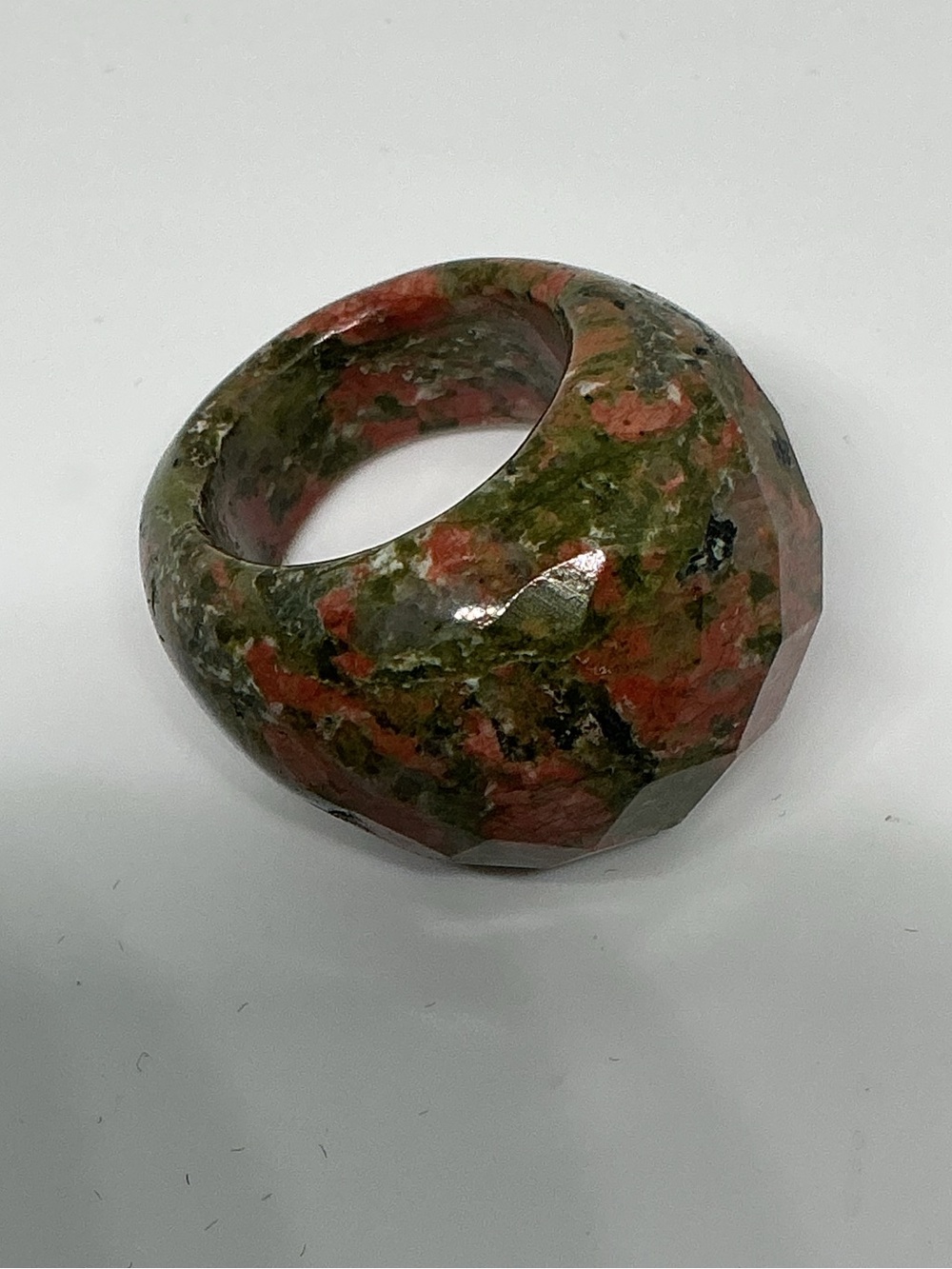 Faceted Unakite Stone Chunky Dome Ring size 7